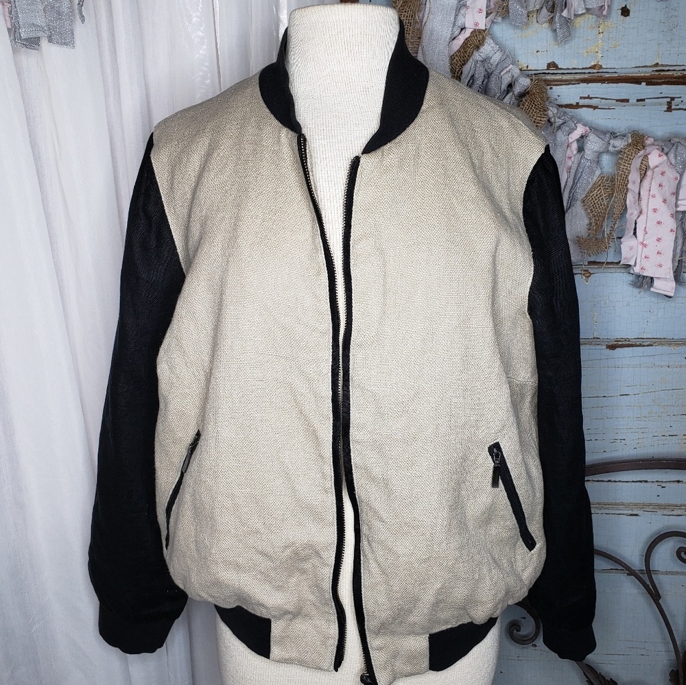 Linen plus size zipper bomber jacket